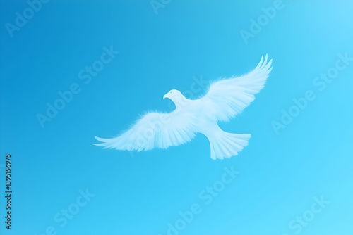 Serenity in the sky, A delicate, wispy silhouette of a bird-shaped cloud gracefully soaring against a calming blue expanse, evoking peace