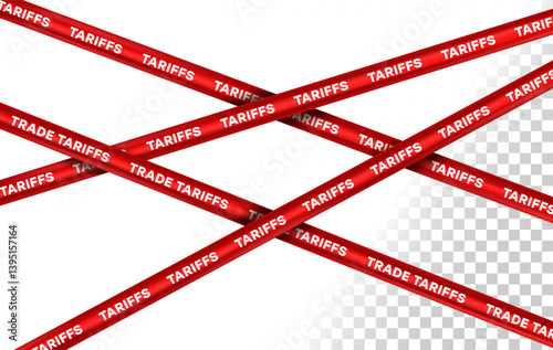 Economic Tariffs and Trade Policy. Red Warning Tapes Representing Government Taxation and Protectionism. Vector illustration
