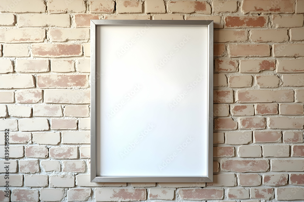 Sleek empty poster frame mockup on a textured brick wall offering versatile possibilities for advertisement designs and creative presentations in modern spaces