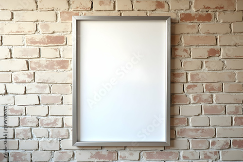 Obraz na płótnie Sleek empty poster frame mockup on a textured brick wall offering versatile possibilities for advertisement designs and creative presentations in modern spaces w salonie