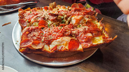Detroit-Style Deep Dish Pizza with Pepperoni, Sausage, and Crispy Cheese Edges