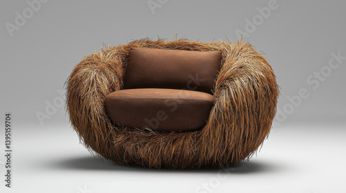 unique and cozy chair with round shape, featuring soft brown cushion and textured, natural fiber exterior that adds warmth and style