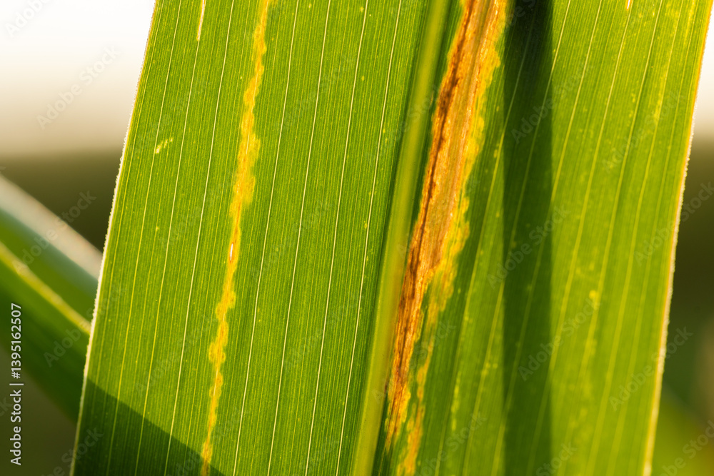 dettagli macro delle foglie verdi di piante di mais mature, a fine estate