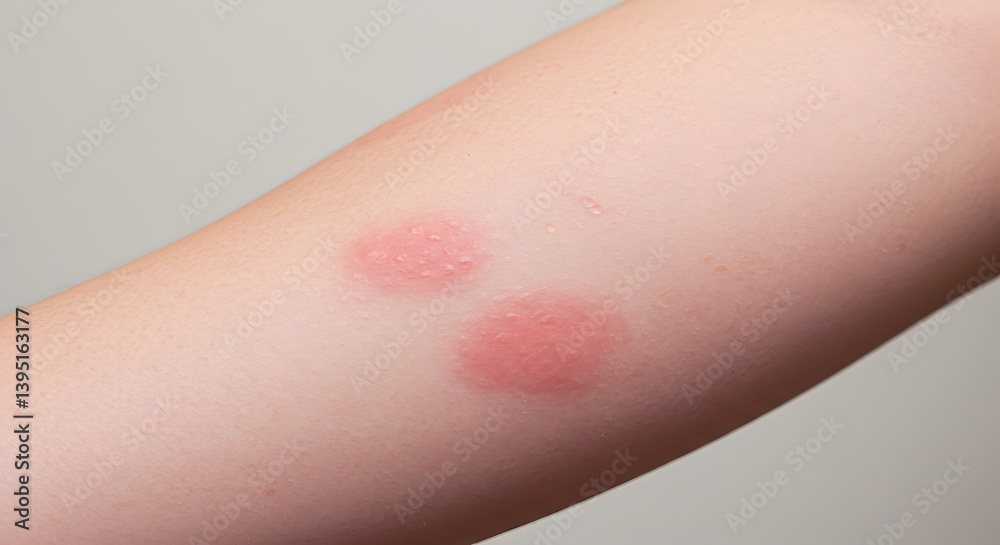 Fototapeta premium Skin with Two Round, Reddish Irritated Patches.