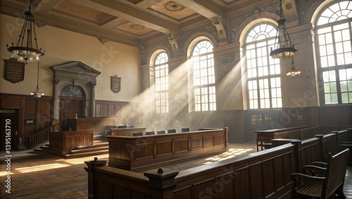 Sunlit Courtroom Arched Win...