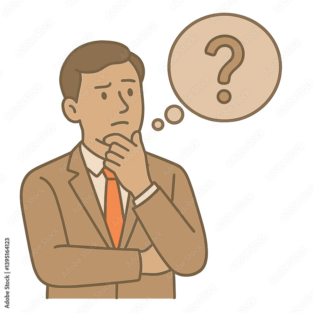 Businessman thinking with question mark in a simple graphic style Businessman thinking with question mark in a simple graphic style
