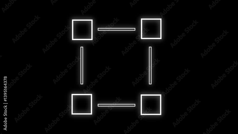 Glowing neon line Blockchain technology icon isolated on black background. Cryptocurrency data. Abstract geometric block chain network technology business. 4K motion video