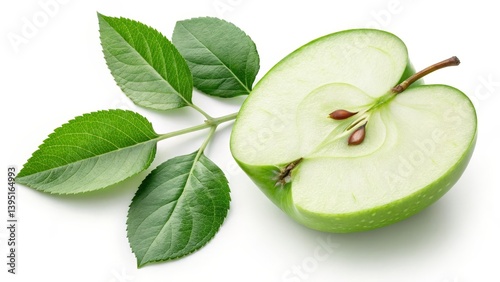 Green Apple Halved with Lea...
