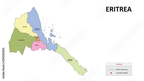 Eritrea map. Country map of Eritrea. Country map of Eritrea in colour with capital.