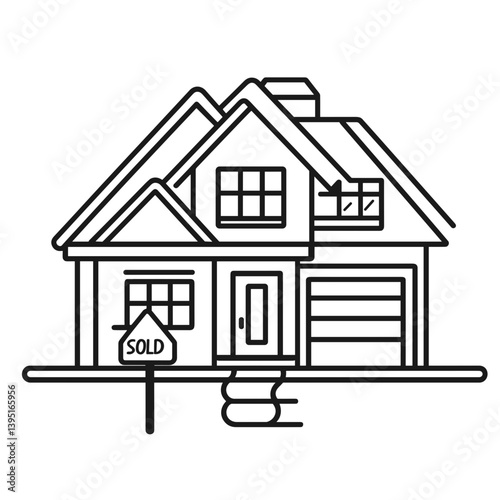 House sold with a sign in the front yard on a clean, minimalist background
