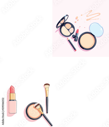 Vsai makeup products including lipstick, eyeshadow palette, lip pencil, powder and brushes