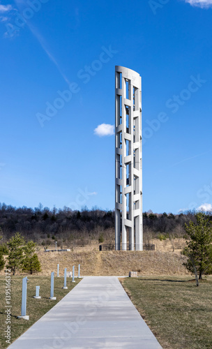 Tower of Voices at Flight 93 National Memorial Under Clear Blue Sky