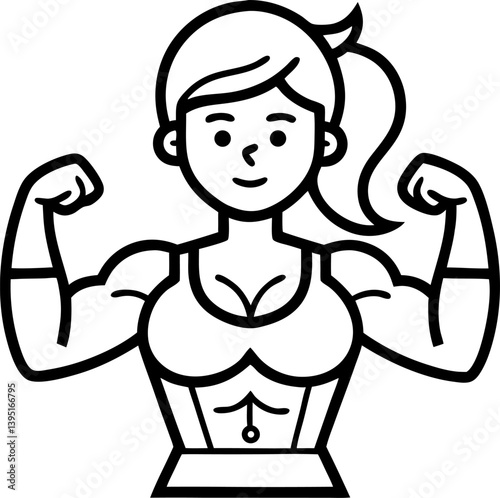 Female Bodybuilder Flexing outline icon on transparent background
