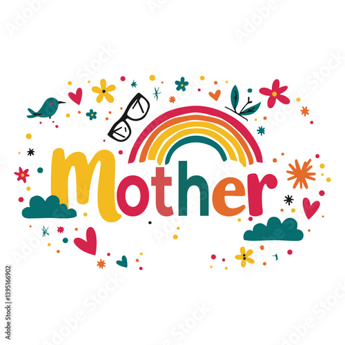 Mother's Day Celebration Colorful Rainbow Flowers and Hearts
