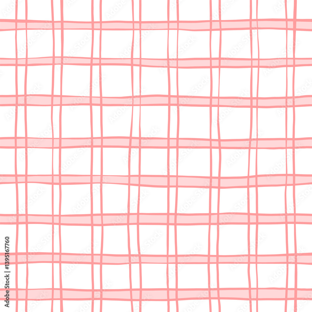 Pink tartan girly pattern, seamless plaid print, checkered cute spring paint brush strokes. Gingham texture for textile: shirts, tablecloths, clothes