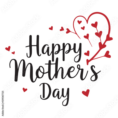 Happy Mother's Day Greeting Card with Red Hearts and Floral Design