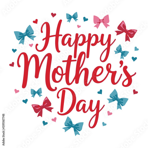 Happy Mother's Day greeting card with bows and hearts