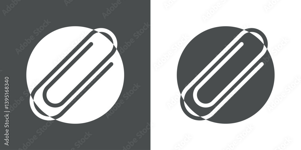 Logo con clip de papel en espacio negativo en círculo. Icono de adjuntar archivo.	