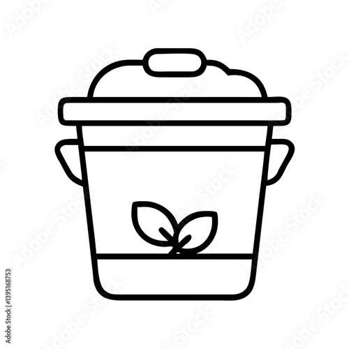 Outline compost bin vector icon for organic waste recycling and environment care