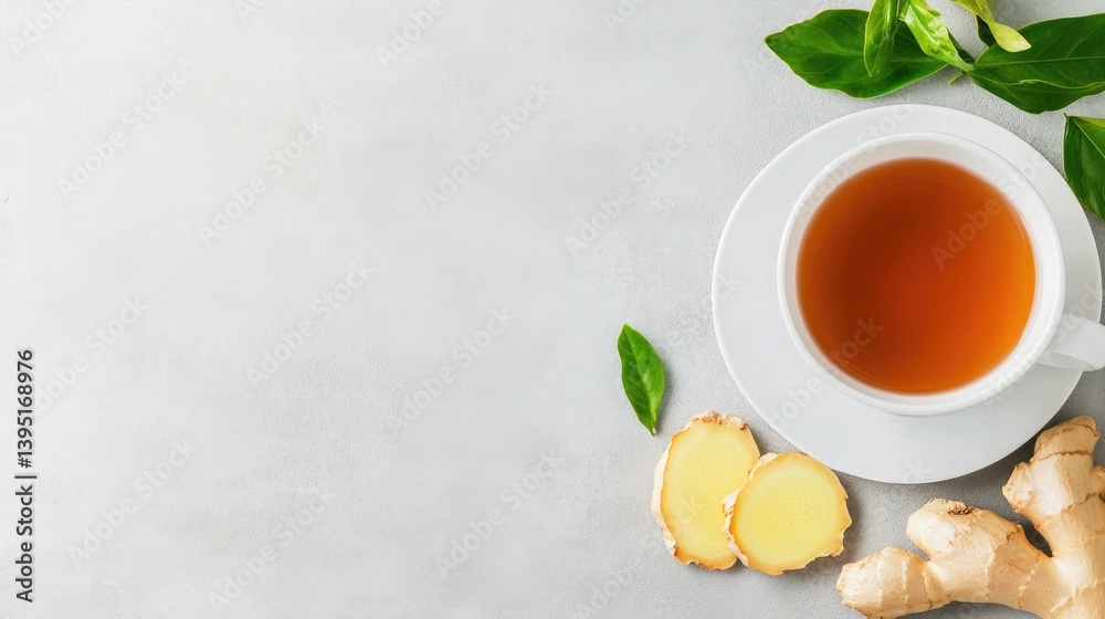 Warm ginger tea with fresh root and slices for cozy beverage experience and wellness boost Warm ginger tea with fresh root and slices for cozy beverage experience and wellness boost