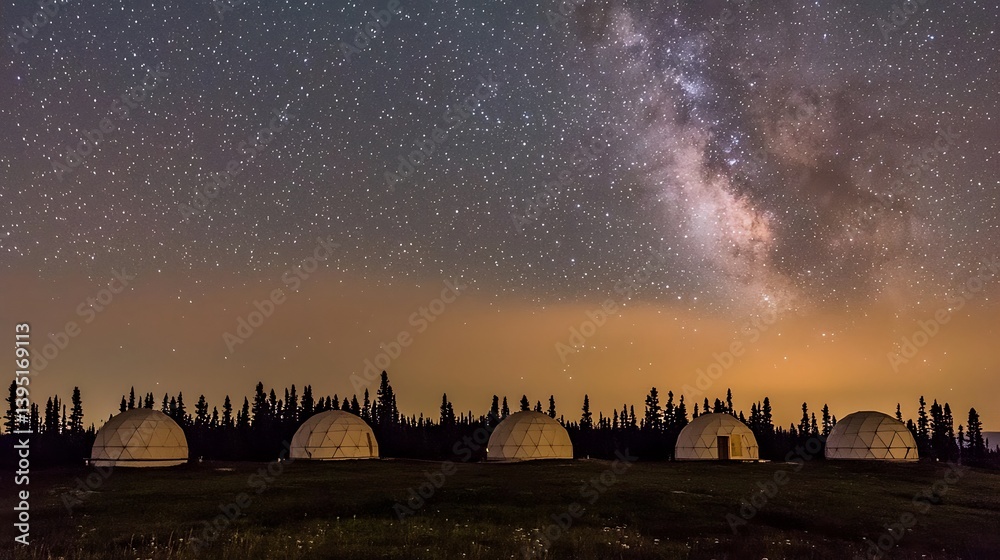 Fototapeta premium Milky Way over geodesic domes at night