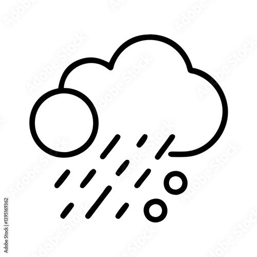 Weather forecast icon of heavy rain and hail with sun behind cloud vector graphic