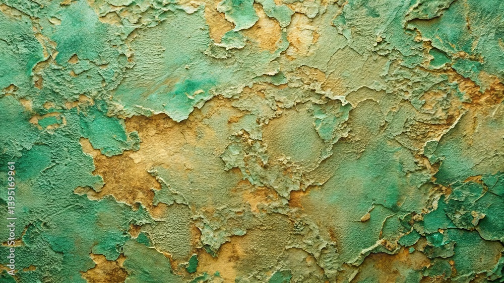 Textured Abstract Background of Weathered Paint and Plaster Featuring Earthy Tones of Green and Gold Textured Abstract Background of Weathered Paint and Plaster Featuring Earthy Tones of Green and Gold