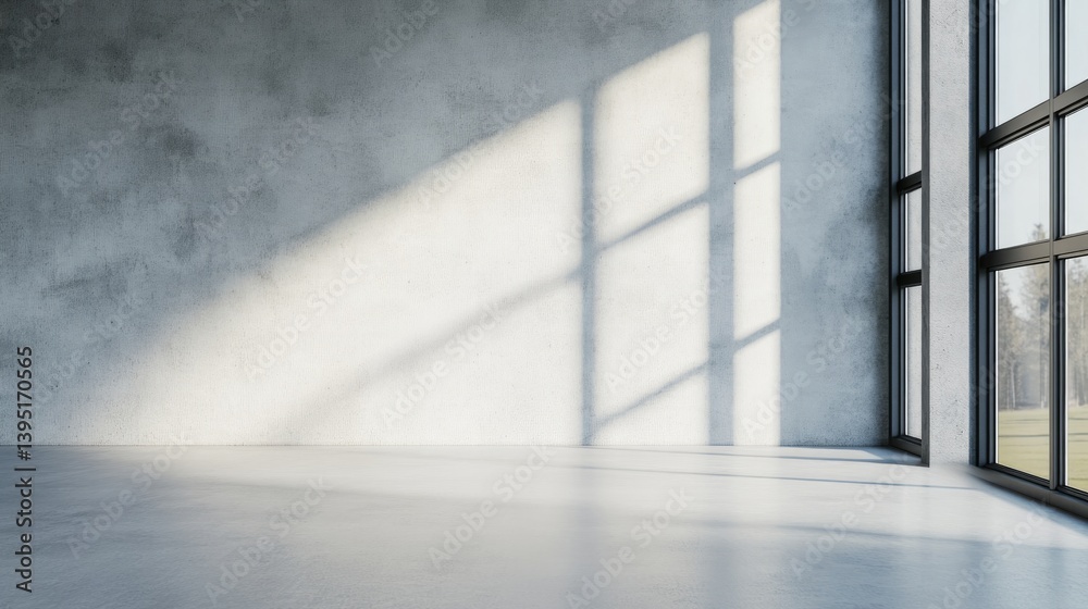 Obraz premium Spacious minimalist interior with large glass windows and natural light for modern home design inspiration