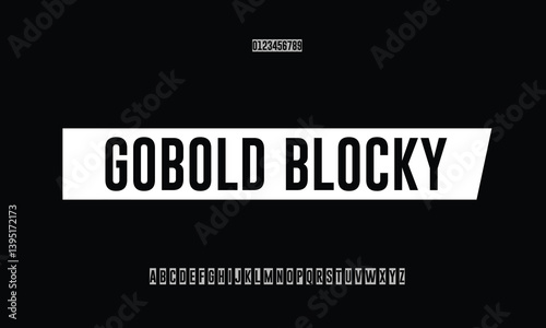 Gobold Blocky Regular vector font alphabet with numbers