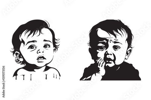 Baby Face Silhouette Vector Crying and Curious Infant Clipart Design