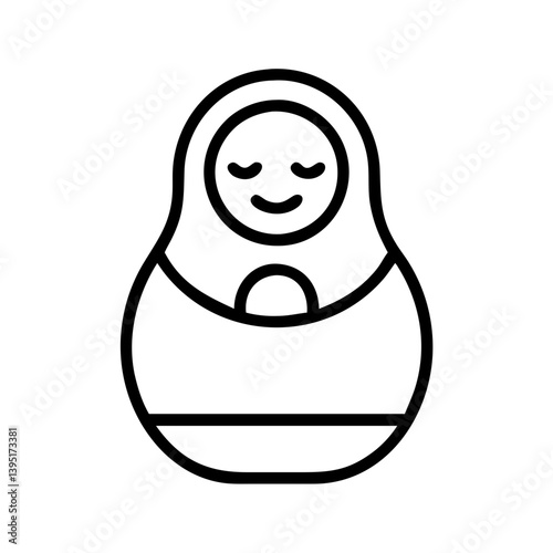 Matryoshka doll vector outline illustration russian nesting doll souvenir babushka doll