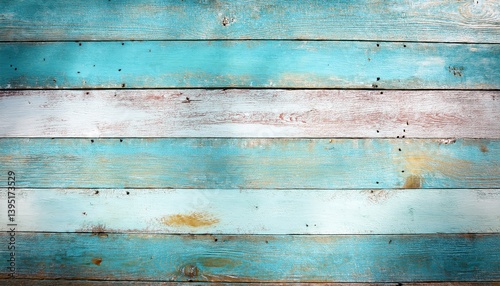 Wallpaper Mural weathered turquoise and white wood panel texture for beach-themed design, rustic background, or vintage wall decor

 Torontodigital.ca