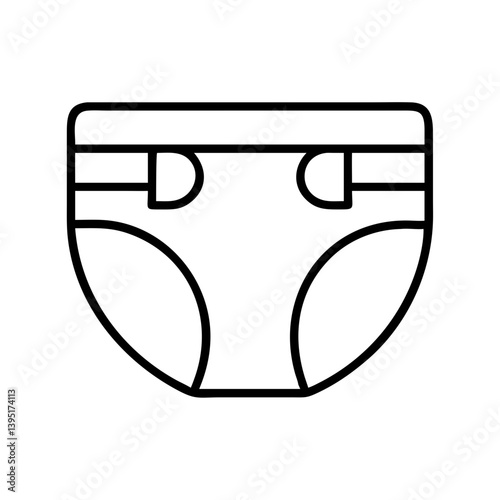 Diaper outline vector icon for baby care and hygiene products in black and white