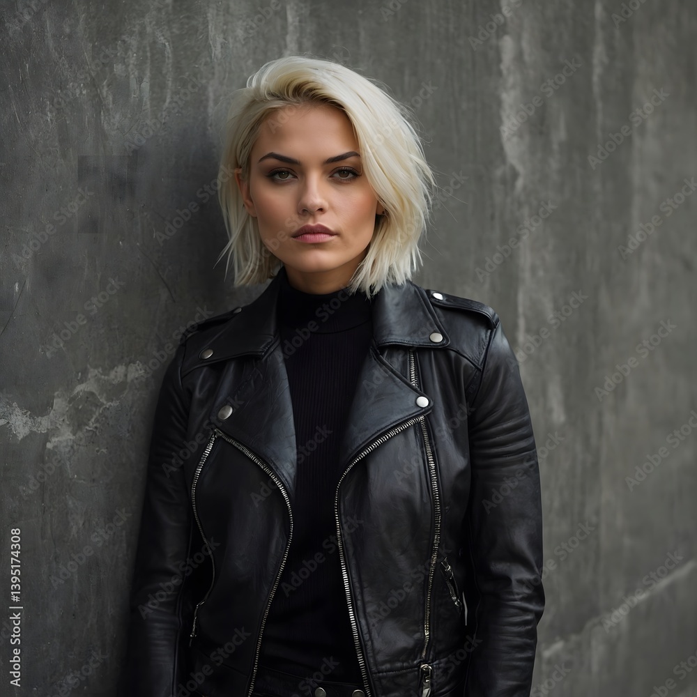Fototapeta premium biker girl in a leather jacket
