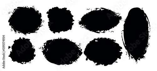 Set of grunge circle, black paint, ink, dirty brush strokes. Grunge post Stamps Collection. Vector illustration.