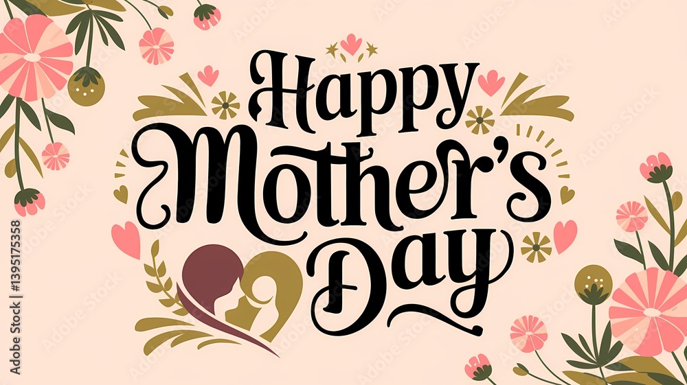 Obraz premium Elegant Happy Mother's Day greeting with glowing artistic typography floral details a heartwarming message in a high-resolution digital artwork perfect for celebration Mother's Day illustration design