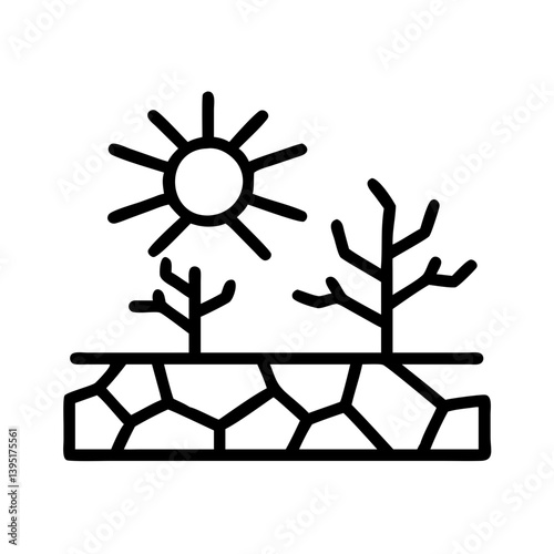 Drought climate change global warming arid landscape dry soil cracked earth trees sun