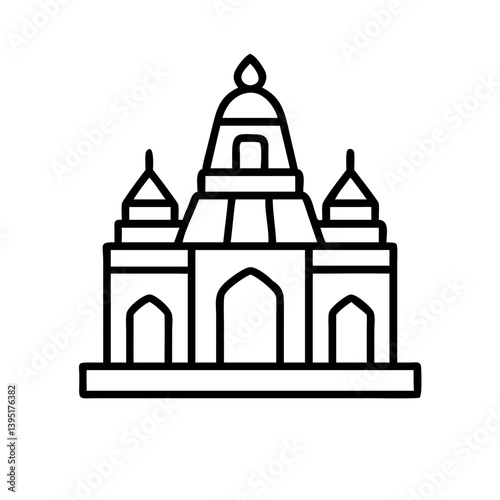 Outline temple vector drawing, religious building illustration, asian architecture