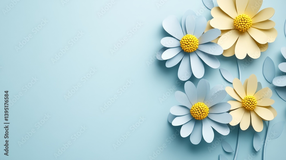 Fototapeta premium Exquisite paper flowers adorning a tranquil blue background, vibrant floral arrangement