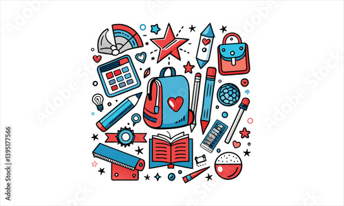 Colorful School Supplies Doodle Art