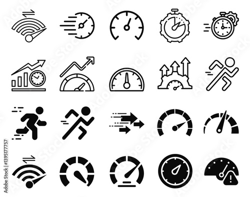 Dynamic and sleek vector icons symbolizing speed and efficiency, perfect for modern designs and tech projects