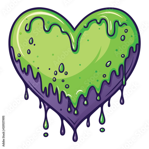 Design a vibrant vector illustration of a gooey, toxic monster with bold, dripping strokes. Emphasize its slimy, hazardous nature.