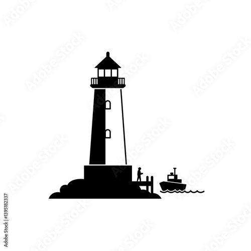 Lighthouse guiding a boat across the calm sea  