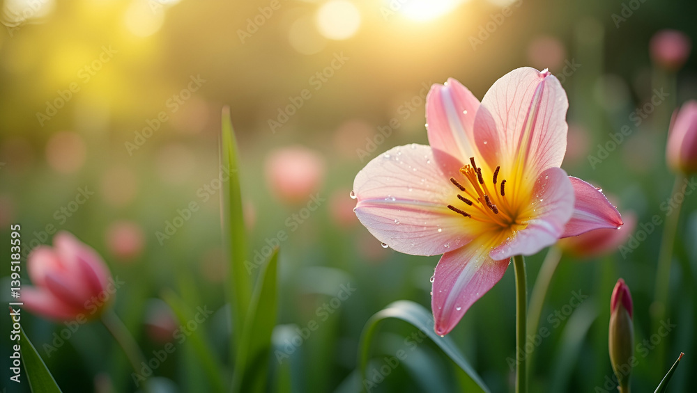 Serene Morning Dew on Vibrant Flowers: Delicate Droplets, Elegant Garden Backdrops, Natural Beauty, Spring Rejuvenation - Perfect for Stock Photography Serene Morning Dew on Vibrant Flowers: Delicate Droplets, Elegant Garden Backdrops, Natural Beauty, Spring Rejuvenation - Perfect for Stock Photography