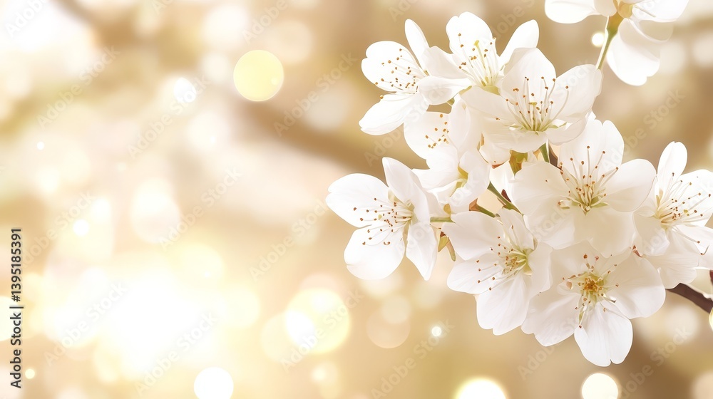 Exquisite white flower in bloom, closeup view of nature's delicate beauty on tree branch Exquisite white flower in bloom, closeup view of nature's delicate beauty on tree branch