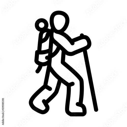 hiker backpack poles nordic walking line icon vector illustration