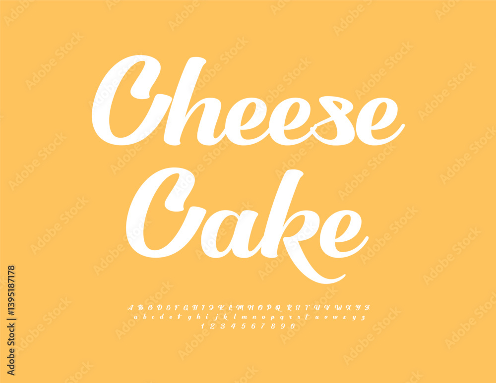 Vector Stylish label Cheese Cake. Beautiful Cursive Font. Modern Calligraphic Alphabet Letters and Numbers set. Vector Stylish label Cheese Cake. Beautiful Cursive Font. Modern Calligraphic Alphabet Letters and Numbers set.