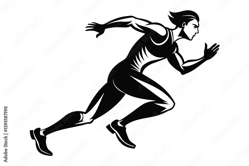 Naklejka premium Monochrome of Running Athletic Man, Side View of Runner in Motion
