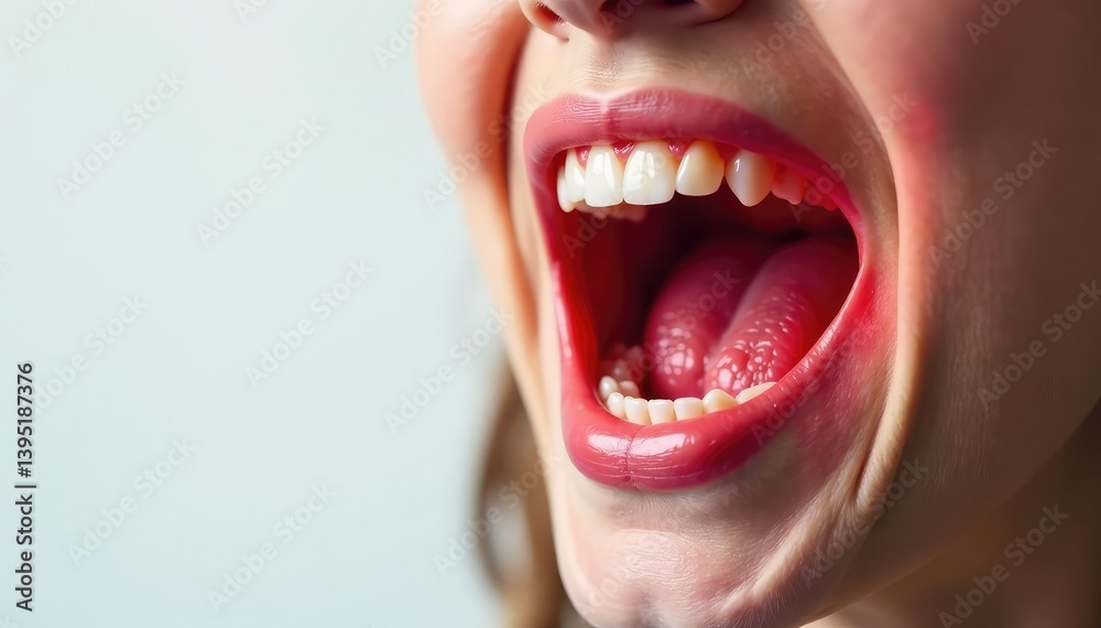 Naklejka premium Intensely red inflamed gum and aching tooth on white background , gum disease, severe