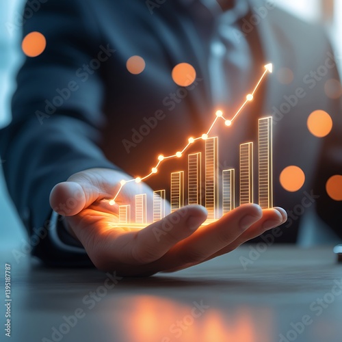 Business Success: Hand Holding a Projected Growth Graph